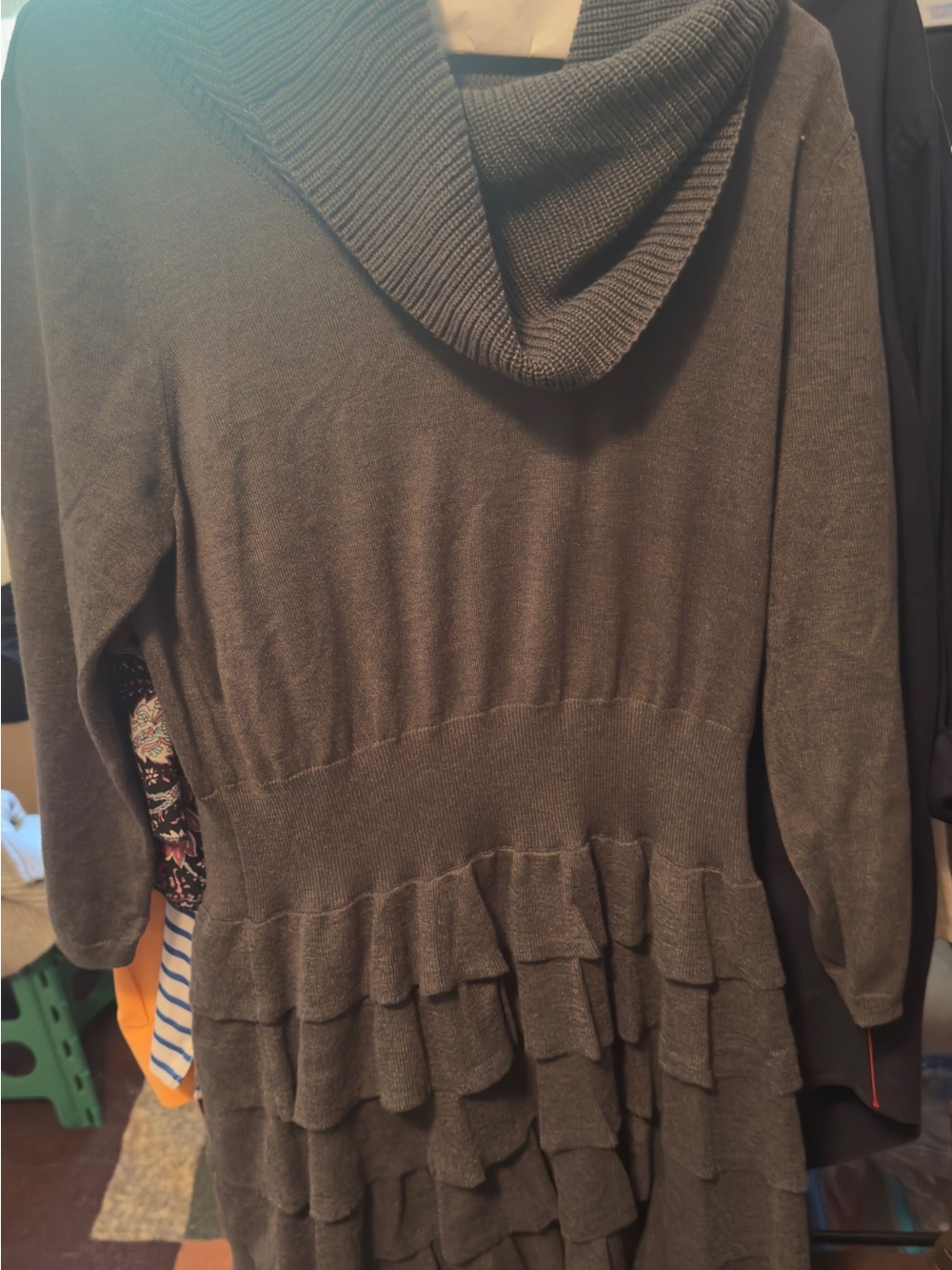 new directions Gray Cowl Neck Ruffle-Hem Sweater
